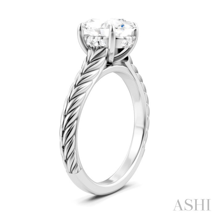 1/20 Ctw Oval Shape Round Cut Diamond Semi-Mount Engagement Ring in 14K White Gold