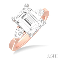 1/2 ctw Tri-Mount Emerald Shape Center Pear and Round Cut Diamond Semi Mount Engagement Ring in 14K Rose and White Gold