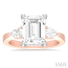 1/2 ctw Tri-Mount Emerald Shape Center Pear and Round Cut Diamond Semi Mount Engagement Ring in 14K Rose and White Gold