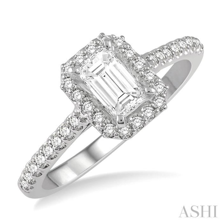 1/6 ctw Octagon Shape Semi Mount Round Cut Diamond Ring in 14K White Gold