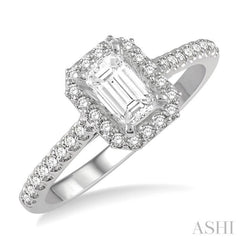 1/6 ctw Octagon Shape Semi Mount Round Cut Diamond Ring in 14K White Gold