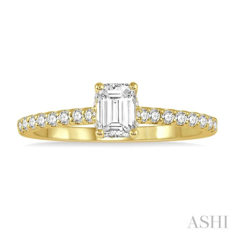1/5 ctw Emerald Shape Round Cut Diamond Semi Mount Engagement Ring in 14K Yellow Gold