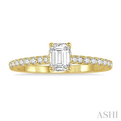 1/5 ctw Emerald Shape Round Cut Diamond Semi Mount Engagement Ring in 14K Yellow Gold