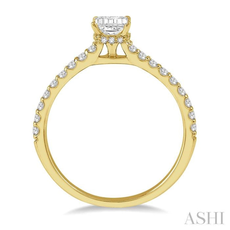 1/5 ctw Emerald Shape Round Cut Diamond Semi Mount Engagement Ring in 14K Yellow Gold
