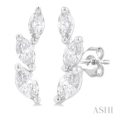 1/3 ctw Graduated Marquise Cut Diamond Fashion Ear Climbers in 14K White Gold
