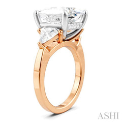 1 1/10 Ctw Princess Shape Trillion Cut & Round Cut Diamond Semi-Mount Engagement Ring in 14K Rose and White Gold