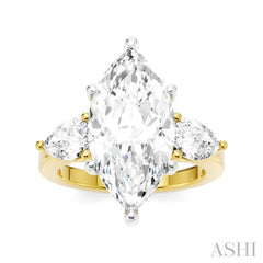 1 1/10 Ctw Tri-Mount Marquise Shape Center Pear and Round Cut Diamond Semi-Mount Engagement Ring in 14K Yellow and White Gold