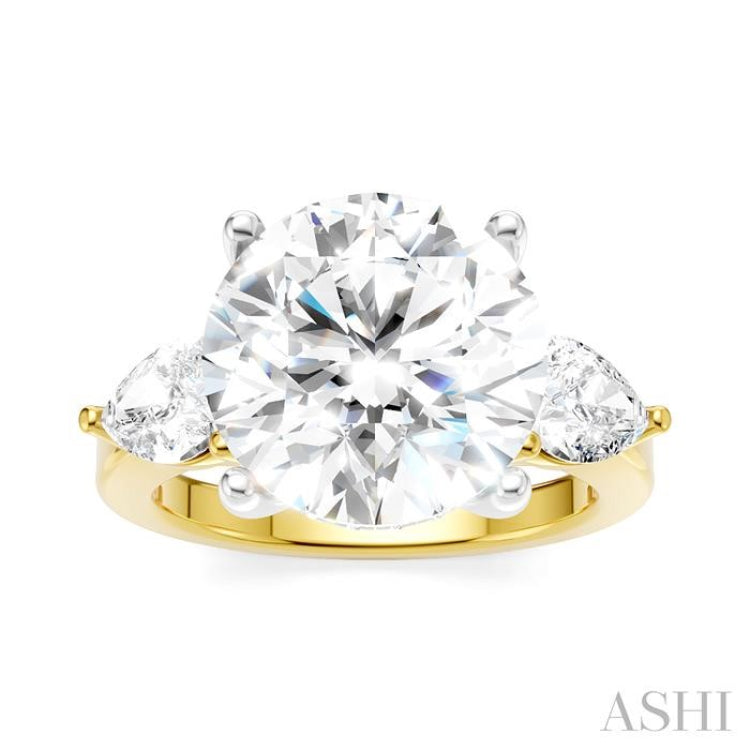 1 1/10 Ctw Tri-Mount Circular Shape Center Pear and Round Cut Diamond Semi-Mount Engagement Ring in 14K Yellow and White Gold