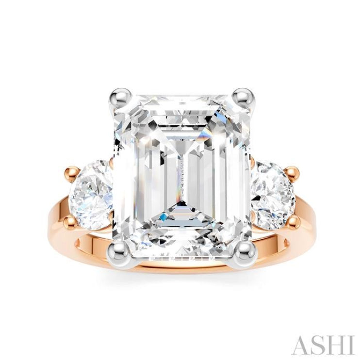 1 1/10 Ctw Tri-Mount Emerald Shape Center Round Cut Diamond Semi-Mount Engagement Ring in 14K Rose and White Gold