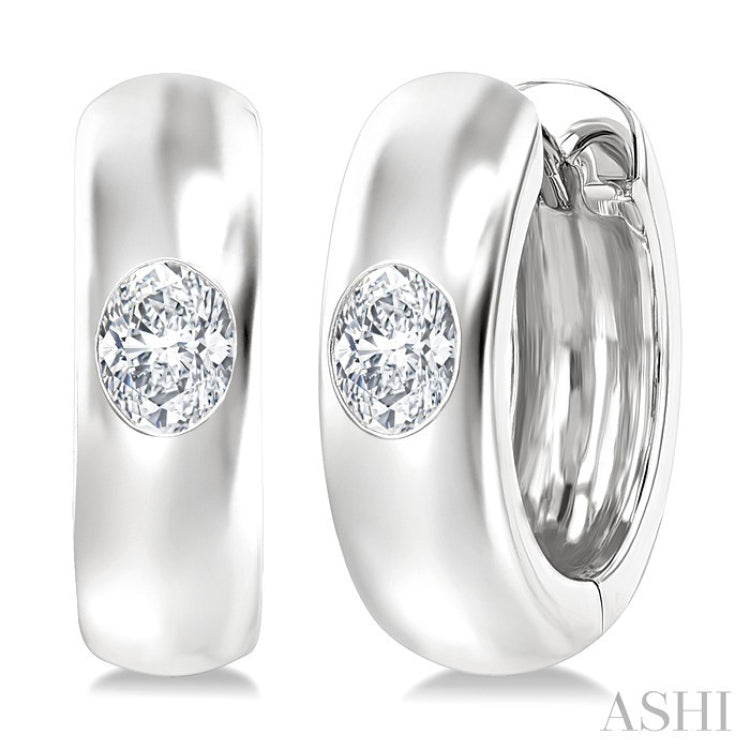 1/3 Ctw Bezel Set Oval Cut Diamond Fashion Huggie Earrings in 14K White Gold
