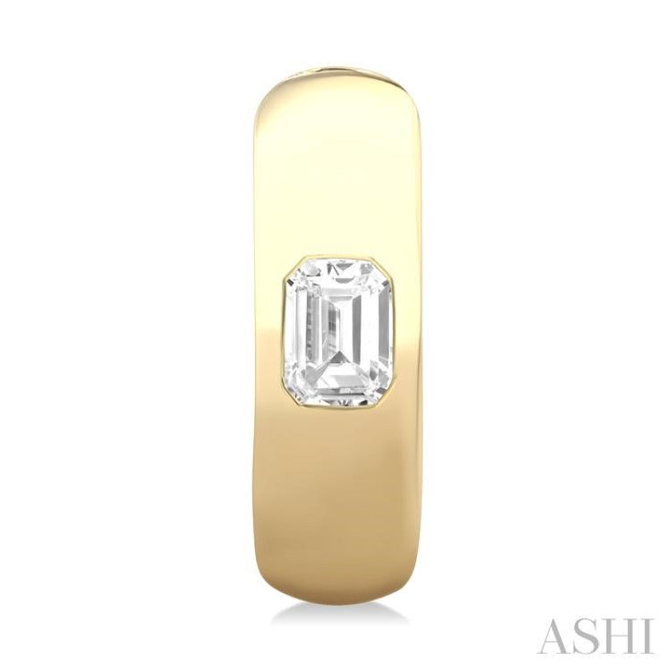 1/3 Ctw Bezel Set Emerald Cut Diamond Fashion Huggie Earrings in 14K Yellow Gold