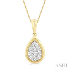 1/4 Ctw Lovebright Pear Shape Round Cut Diamond Fashion Pendant With Chain in 14K Yellow and White Gold