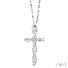 3/4 Ctw Cross 6-Stone Marquise Cut Diamond Fashion Pendant With Chain in 14K White Gold