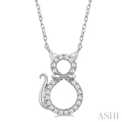 1/10 Ctw Cat Shape Petite Round Cut Diamond Fashion Pendant With Chain in 10K White Gold