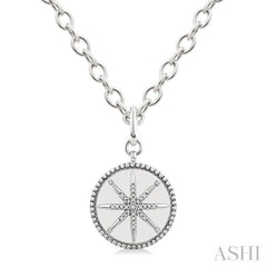 1/20 Ctw Compass medallion Round Cut Diamond Pendant With Chain in Sterling Silver