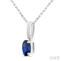 5X3 MM Oval Shape Sapphire Precious Solitaire Pendant With Chain in 14K White Gold