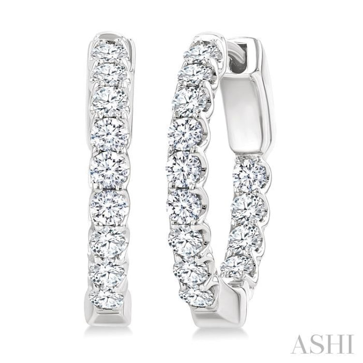 1 Ctw Inside-Out Embellished Round Cut Diamond Hoop Earrings in 14K White Gold