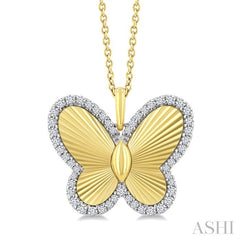1/4 Ctw Fluted Texture Butterfly Round Cut Diamond Pirouette Fashion Pendant With Chain in 10K Yellow and White Gold
