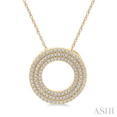 1/3 Ctw Circle Triple Row Round Cut Diamond Fashion Pendant With Chain in 10K Yellow Gold