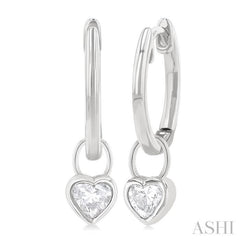 1/3 Ctw Bezel Set Heart Cut Diamond Huggie Earrings in 14K White Gold