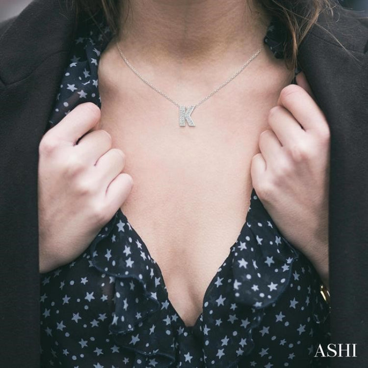 1/10 Ctw Bubble Accent Initial 'K' Round Cut Diamond Fashion Pendant With Chain in 10K White Gold