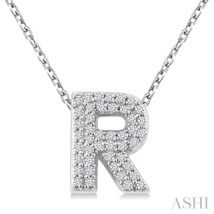 1/8 Ctw Bubble Accent Initial 'R' Round Cut Diamond Fashion Pendant With Chain in 10K White Gold