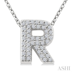 1/8 Ctw Bubble Accent Initial 'R' Round Cut Diamond Fashion Pendant With Chain in 10K White Gold