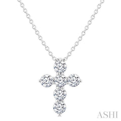 1/3 Ctw Round Cut Diamond Christian Cross 6-Stone Fashion Pendant With Chain in 14K White Gold