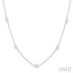 1 1/2 Ctw Bezel Set Oval Cut Diamond Station Necklace in 14K White Gold