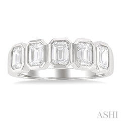 1 1/2 ctw Bezel Set 5-Stone Emerald Cut Diamond Fashion Band in 14K White Gold