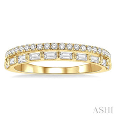 1/2 Ctw Parallel Row Baguette and Round Cut Diamond Stackable Fashion Band in 14K Yellow Gold