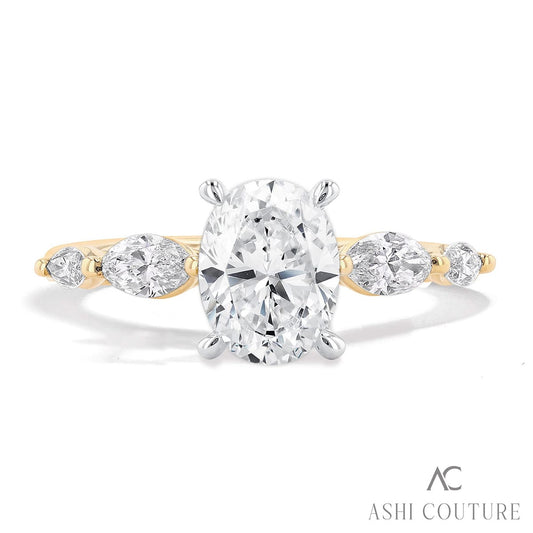 Oval Five-Stone Semi-Mount Engagement Ring With Marquise Side Diamonds (oval not included)
