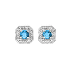 10Kt White Gold Diamond 1/12Ctw & Blue Topaz 5/8Ctw Earring