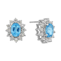 Silver Diamond 1/10Ctw & Blue Topaz 2Ctw Earring