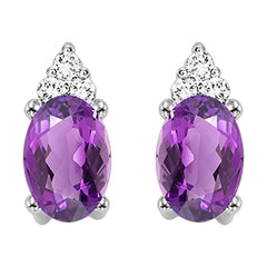 10Kt White Gold Diamond 1/25Ctw & Amethyst 3/8Ctw Earring