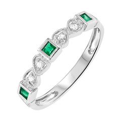 10Kt White Gold Diamond 1/10Ctw & Emerald 1/6Ctw Ring
