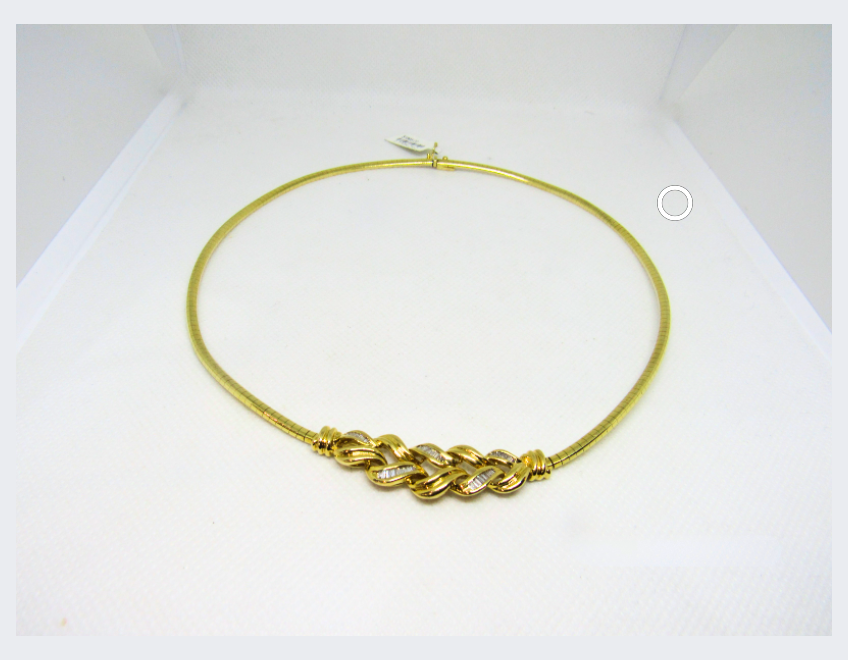 YG FANCY OMEGA CHAIN WITH BRAIDED LOOK IN CENTER WITH BAGUETTES