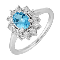 Silver Diamond 1/20Ctw & Blue Topaz 1Ctw Ring