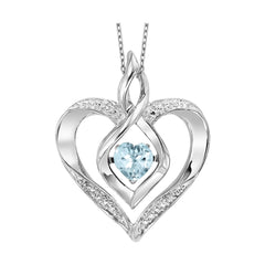 Silver Diamond 1/50Ctw & Created-Aquamarine 1/4Ctw Pendant