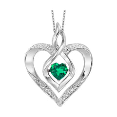 Silver Diamond 1/50Ctw & Created-Emerald 1/4Ctw Pendant