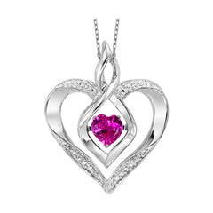 Silver Diamond 1/50Ctw & Createdpink Tourmaline 1/4Ctw Pendant