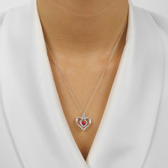 Silver Diamond 1/50Ctw & Created Ruby 1/4Ctw Pendant