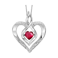 Silver Diamond 1/50Ctw & Created Ruby 1/4Ctw Pendant