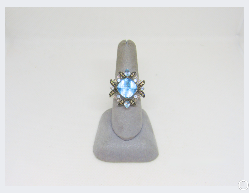 14KT White Gold SPECIAL CUT BLUE TOPAZ AND DIAMOND LADIES RING