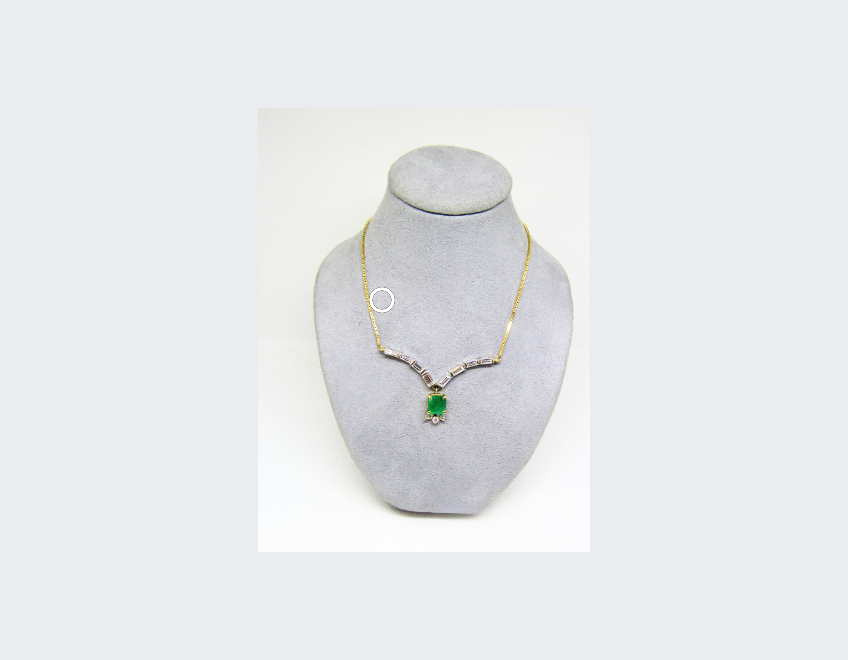 14k yellow gold necklace with diamonds and natural emerald centerpiece