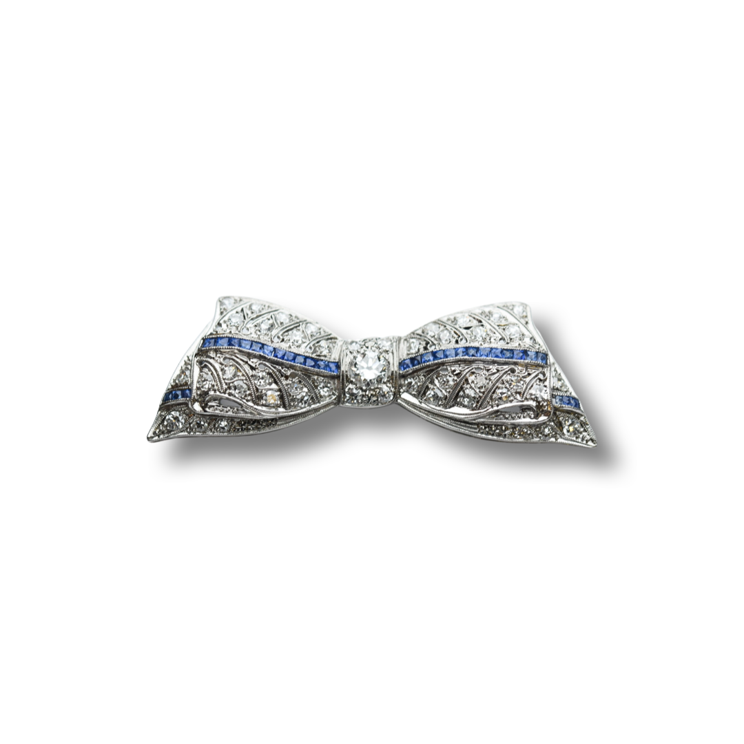 Antique diamond and sapphire bow pin
