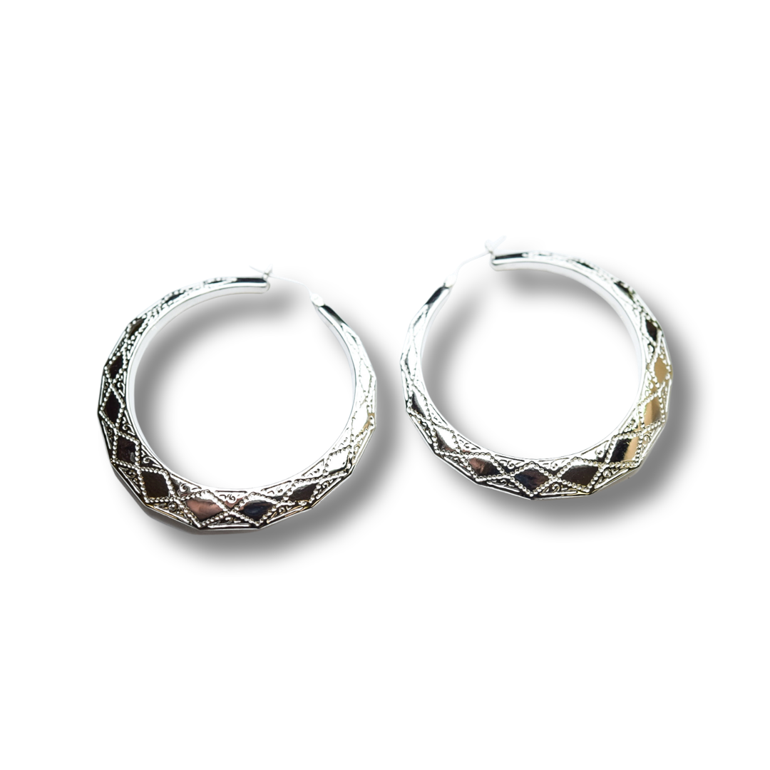 Sterling Silver New Orleans Hoops 2 and 1/4in