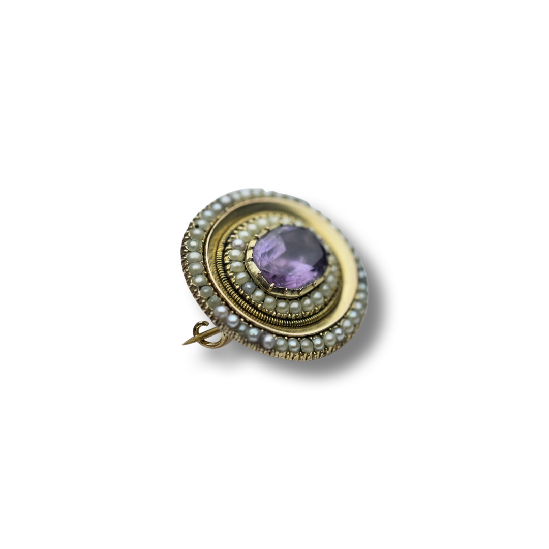 Antique amethyst and pearl pin